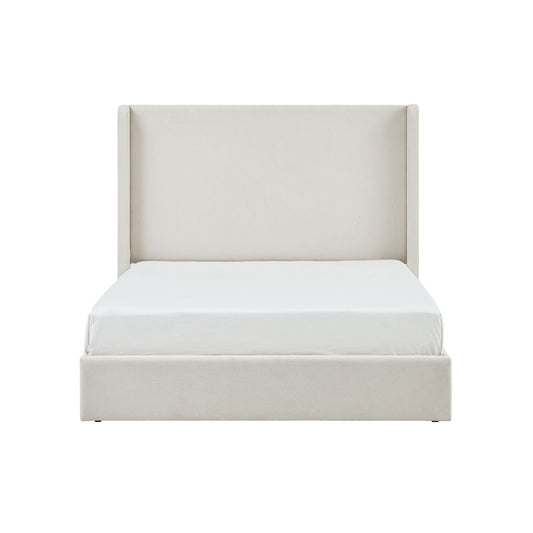 Carmen - King Size Upholstered Wingback Bed - Ivory