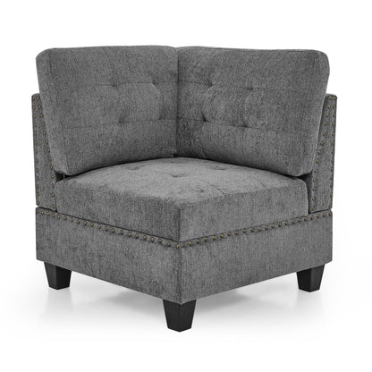 Modular Corner Sofa With Chenille Upholstery - Gray