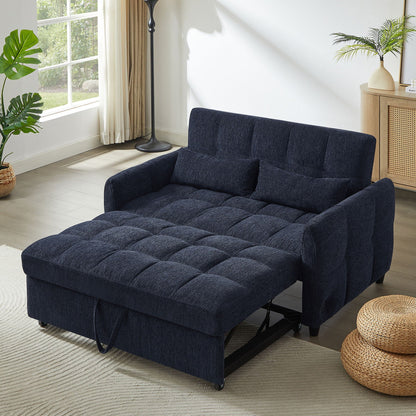 Loveseat Sofa Pull-Out Bed With Adjustable Backrest, 3 USB Ports And 2 Lumbar Pillows For Living Room