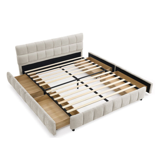 Modern Platform Bed Frame With Thick Fabric