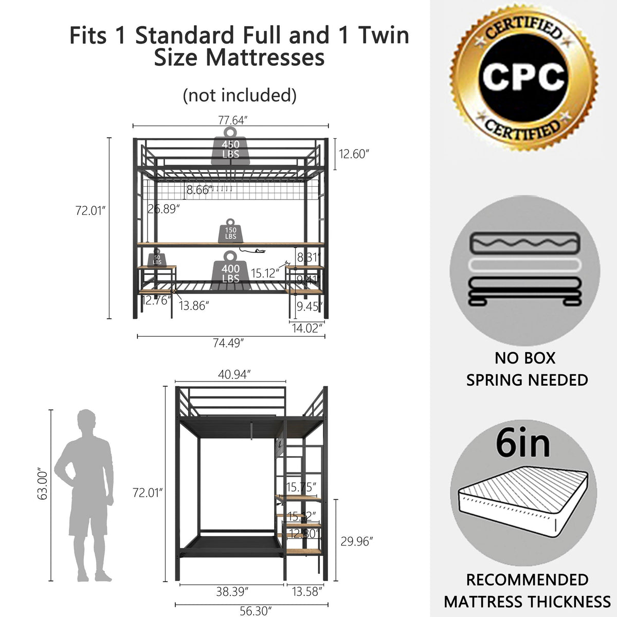 Ethan - Bunk Bed With Desk, Charging Station, Storage Shelves