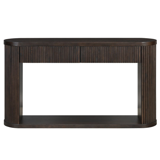 Oval Fluted Console Table With 2 Drawers And Bottom Shelf
