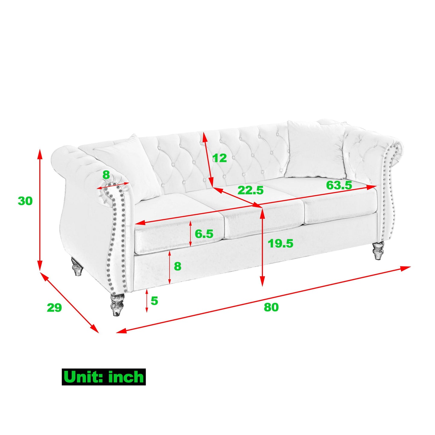 Chesterfield Sofa With Rolled Arms And Nailhead Trim