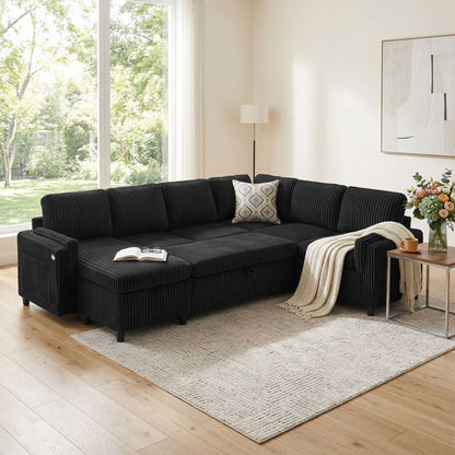 Convertible U-Shaped Sectional Sofa Bed With USB Ports And Storage