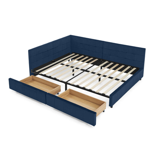 Elegant Design Storage Upholstered Tufted Bed Frame With Backrest And Armrests