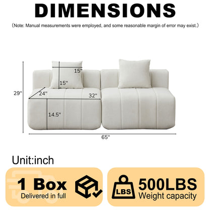 Modular Sectional Sofa With 2 Pillows, Symmetrical Design