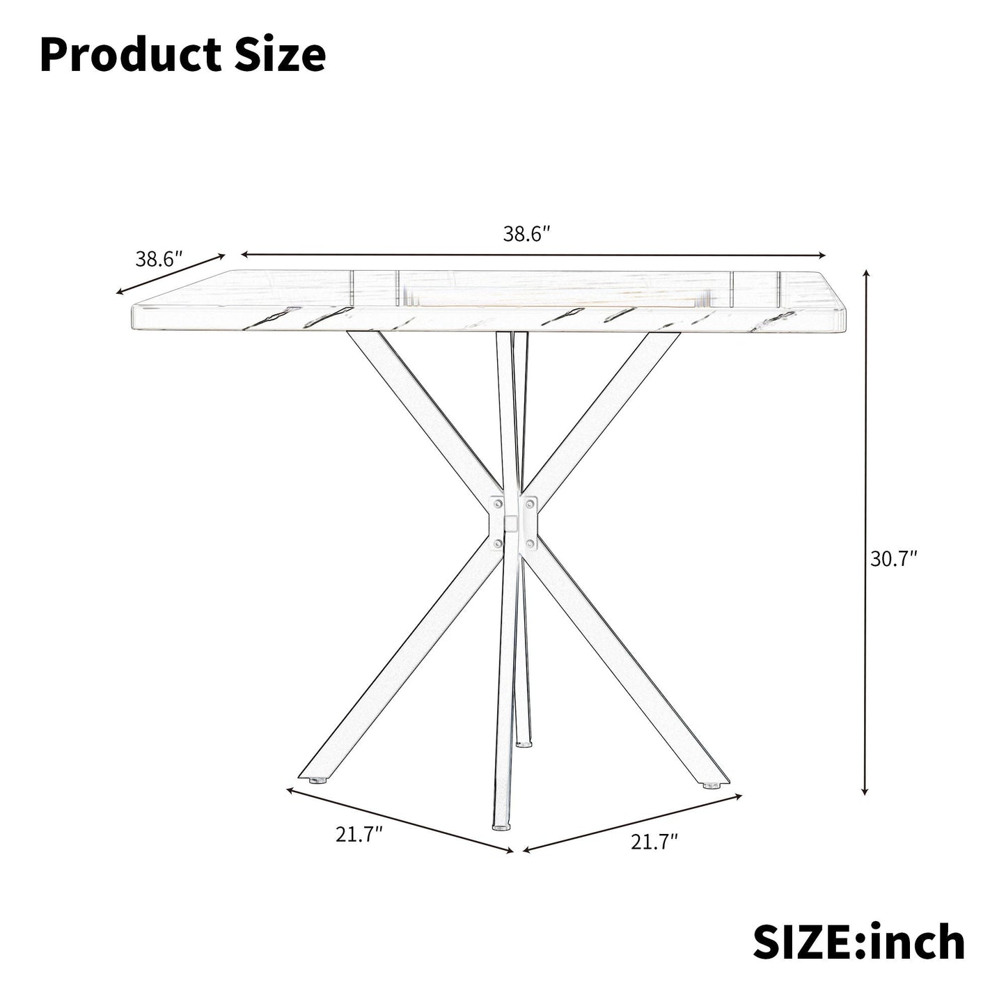 Mid Century Modern Square Dining Table Set With Faux Marble Tabletop And Iron Legs For 4, Space Saving Design - Brown / Blue