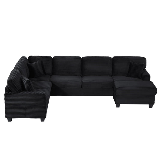 Upholstered U-Shaped Sectional Sofa With Movable Ottoman And Side Storage Pockets