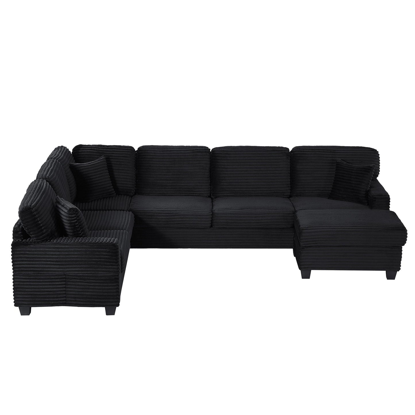 Upholstered U-Shaped Sectional Sofa With Movable Ottoman And Side Storage Pockets