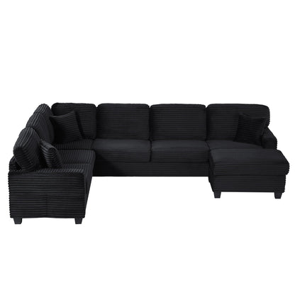 Upholstered U-Shaped Sectional Sofa With Movable Ottoman And Side Storage Pockets