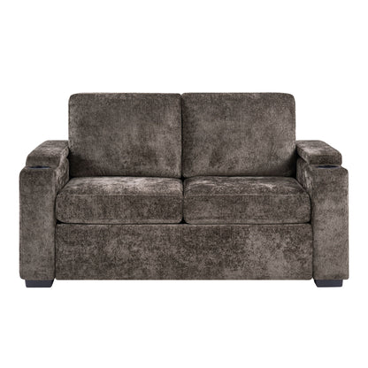 Pull Out Sofa Bed Loveseat With Twin Mattress, Cup Holders And Arm Storage