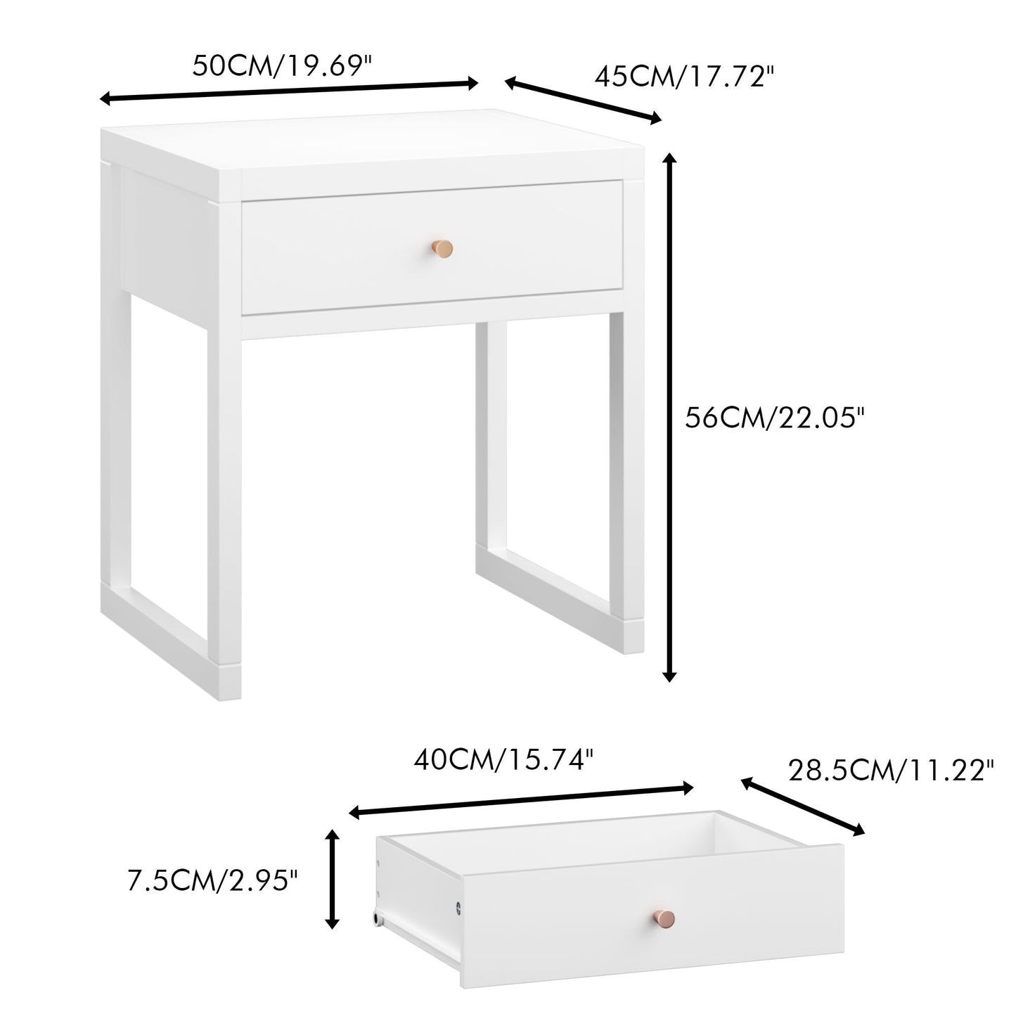 Nightstand With Drawer, Minimalist Bedside Table, Compact End Table For Bedroom - White