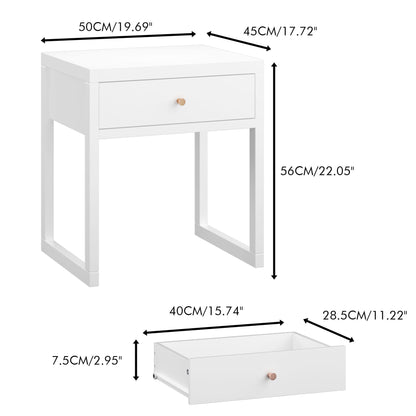Nightstand With Drawer, Minimalist Bedside Table, Compact End Table For Bedroom - White