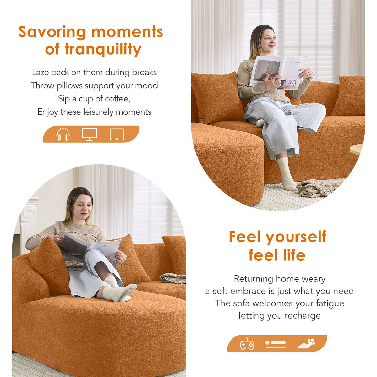 Combined Sofa With 4 Pillows