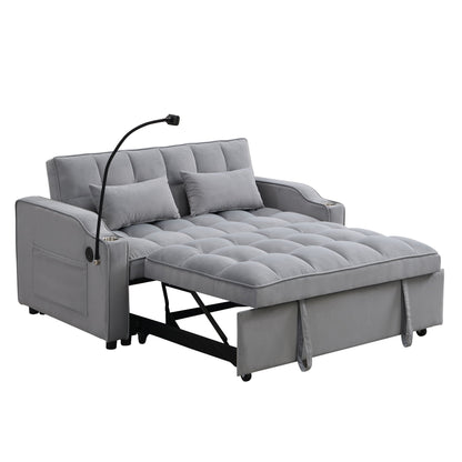 Modern Loveseat With Pullout Bed, Adjustable Reclining Backrest