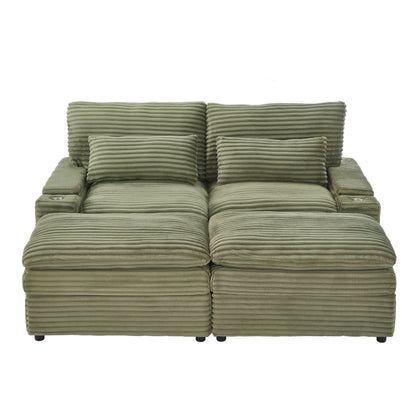 Convertible Loveseat Sofa With Storage, USB Ports, Cup Holders