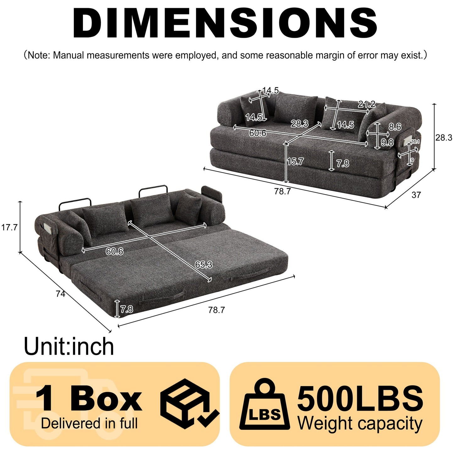 Convertible Sleeper Sofa Bed With Cylindrical Pillow