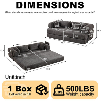 Convertible Sleeper Sofa Bed With Cylindrical Pillow
