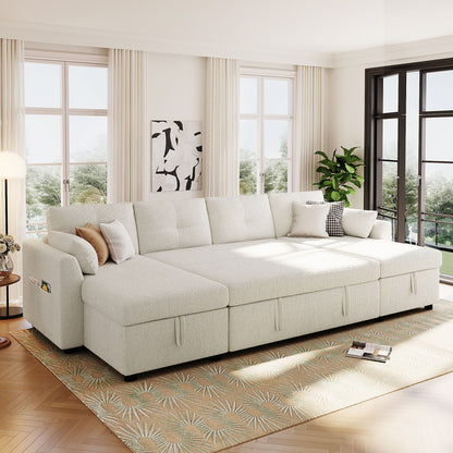 U-Shaped Sectional Sofa Bed With Storage And USB Ports