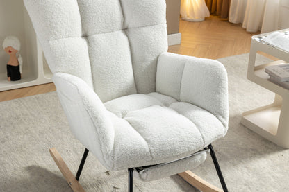 Teddy Fabric Rocking Chair With Adjustable Footrest - Ivory