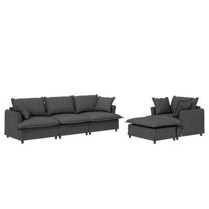 3 Piece Living Room Set Modular L Shaped Sectional Couch Upholstered, 3 Seater Sofa & Armchair & Movable Ottoman 5 Seat - Gray