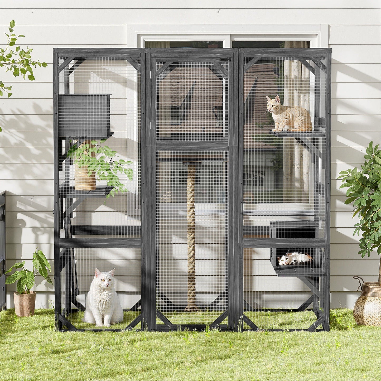 Outdoor Cat House, Diy Cat Enclosure Catio With Double Enter Doors