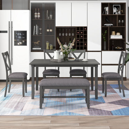 6 Piece Rectangular Dining Table Set With 4 Chairs And Bench