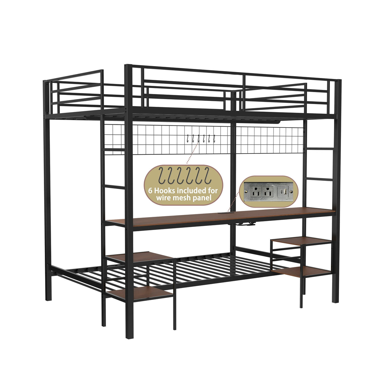 Ethan - Bunk Bed With Desk, Charging Station, Storage Shelves