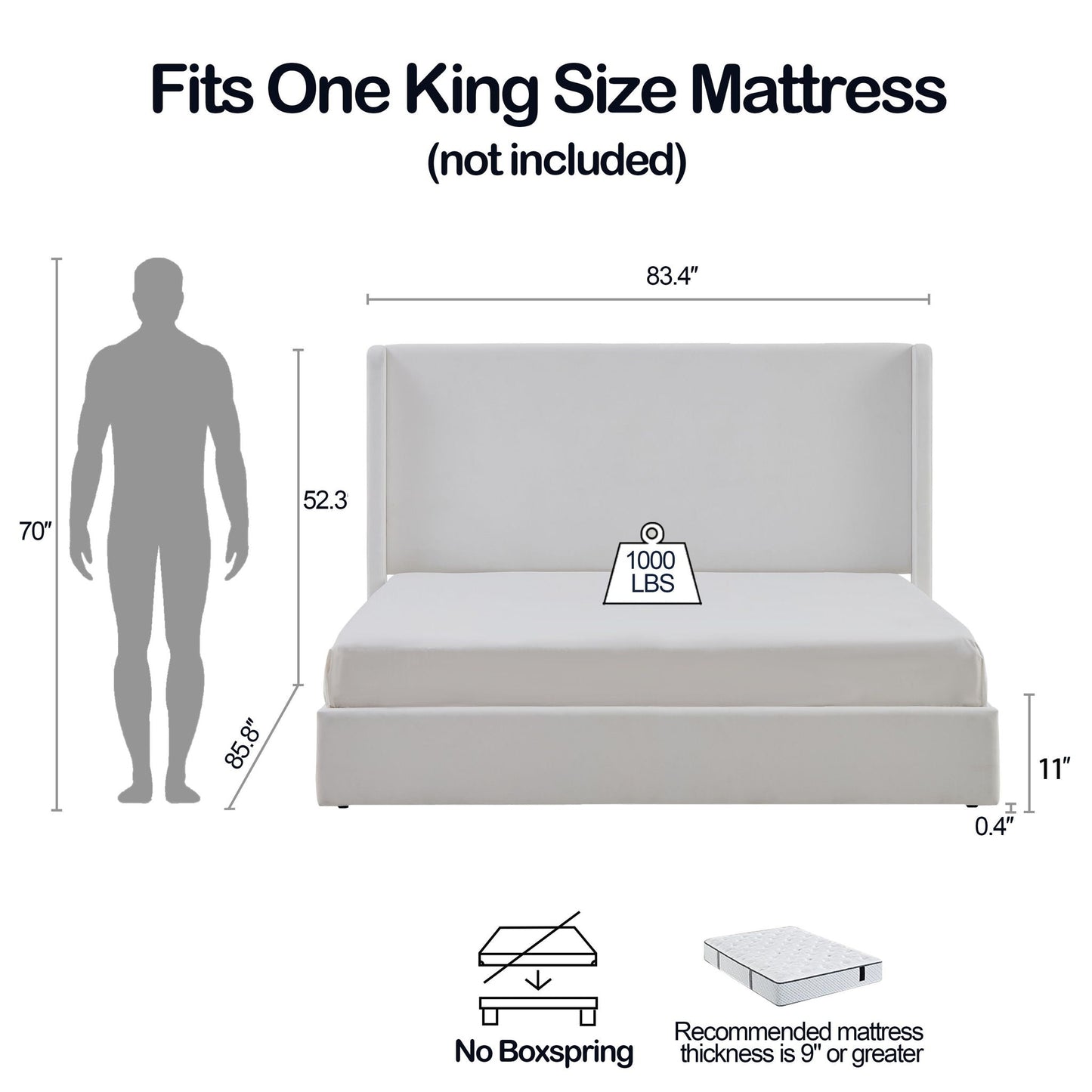 Carmen - King Size Upholstered Wingback Bed - White