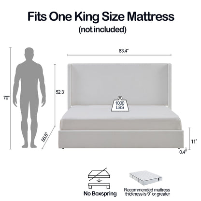 Carmen - King Size Upholstered Wingback Bed - White