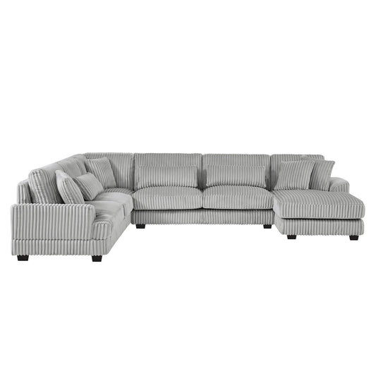 U - Shaped Sectional Sofa With Chaise Lounge, Oversized Living Room Sofa - Gray