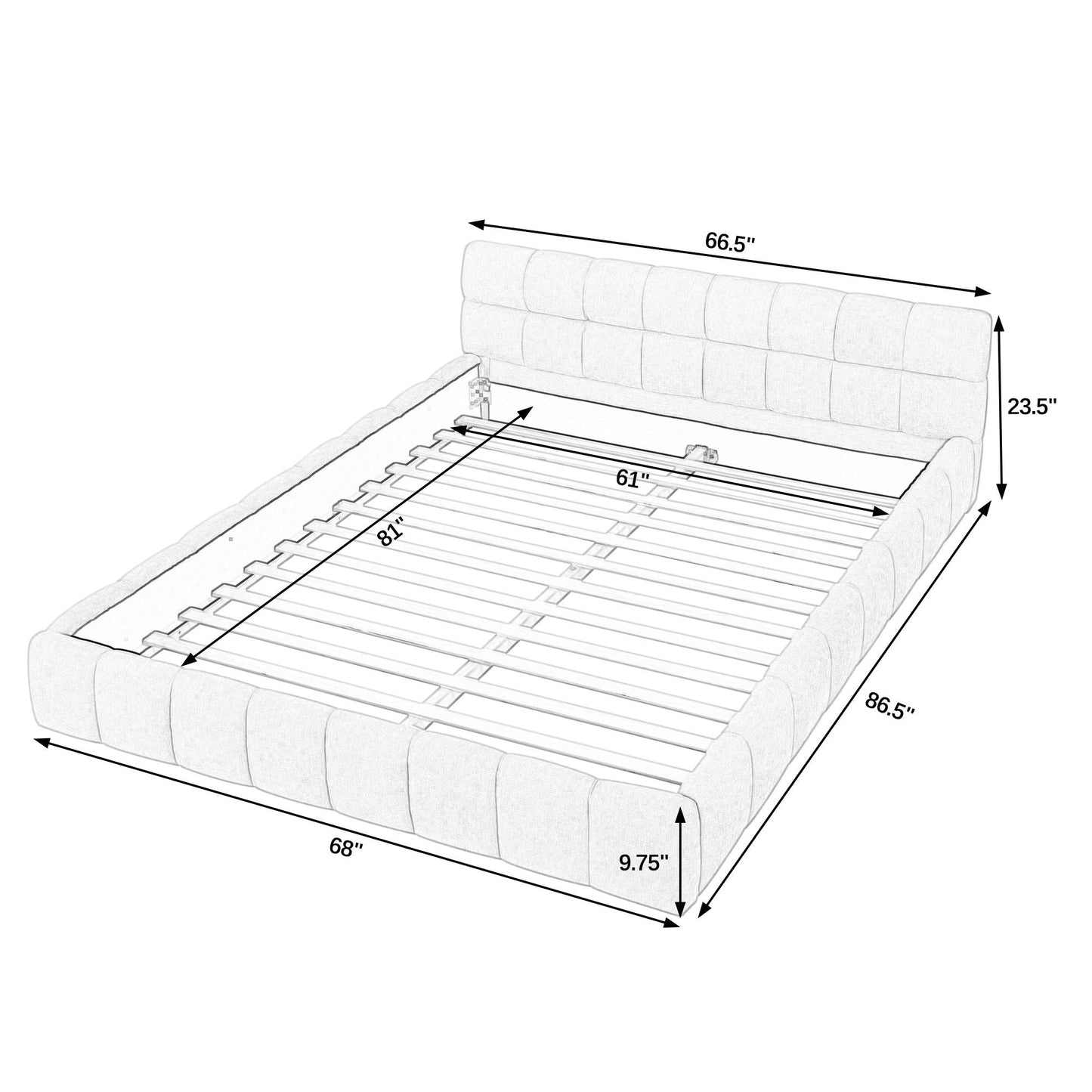 Modern Platform Bed Frame With Thick Fabric