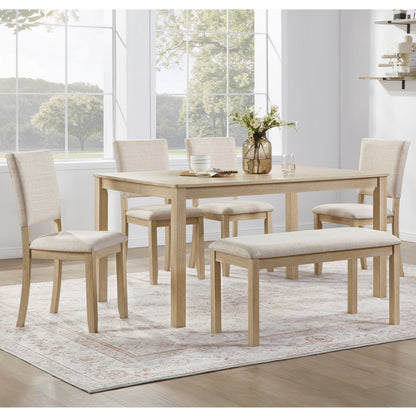 6 Piece Dining Table Set With Bench - Beige / Light Oak