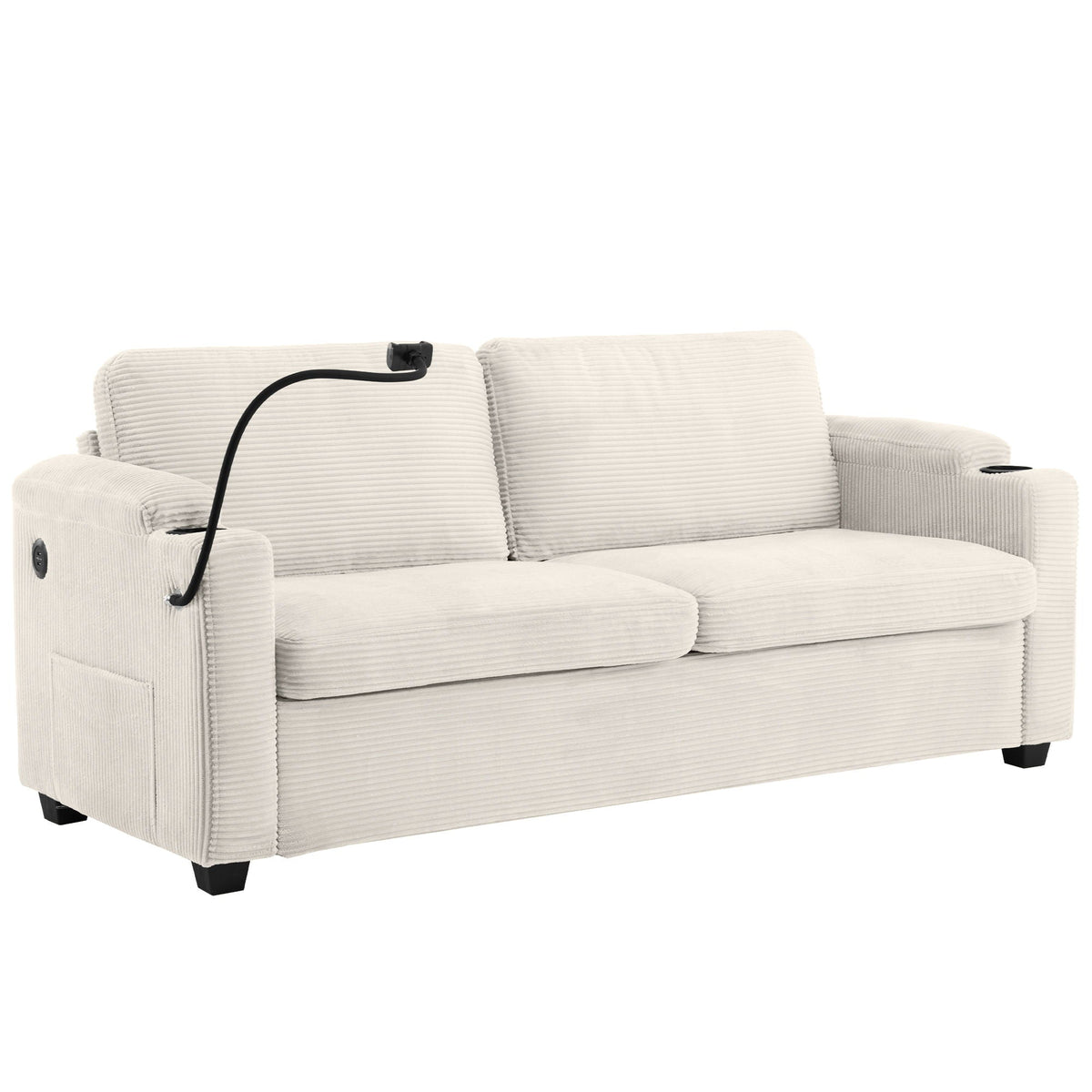 Sleeper Sofa Loveseat Sofa With Full Size Mattress, 2 USB Ports, 2 Cup Holders, 2 Side Pockets And Phone Holder