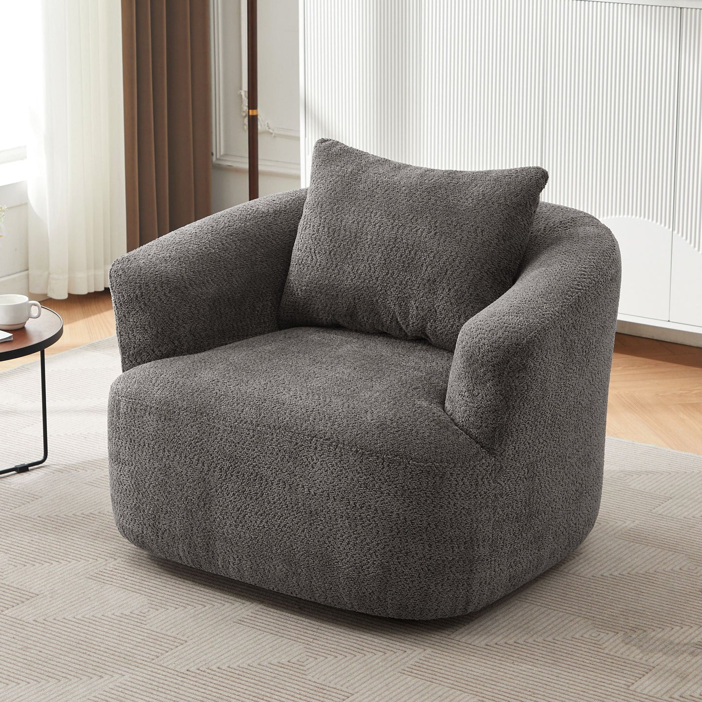 360° Swivel Barrel Sofa Chair With Throw Pillow, Upholstered Accent Chair