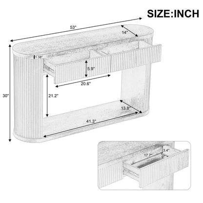 Oval Fluted Console Table With 2 Drawers And Bottom Shelf