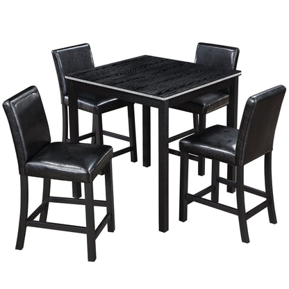 5 Pieces Counter Height Table Set, Kitchen Table With Square Table And 4 Upholstered Chairs