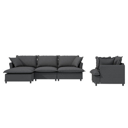 3 Piece Living Room Set Modular L Shaped Sectional Couch Upholstered, 3 Seater Sofa & Armchair & Movable Ottoman 5 Seat - Gray
