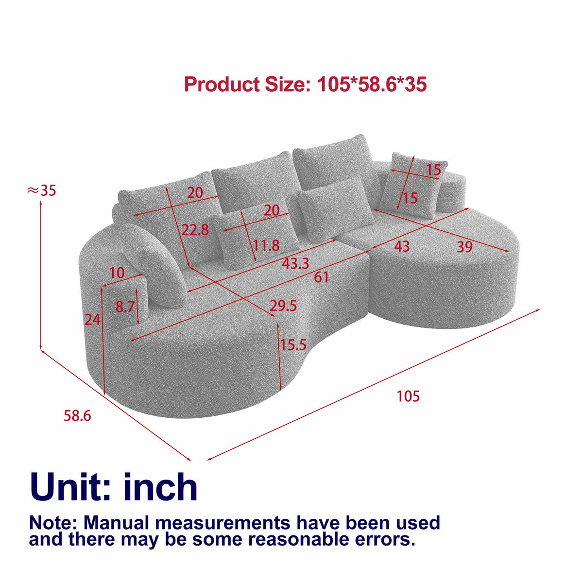 Curved Oversized Sectional Sofa With Extra Deep Seat