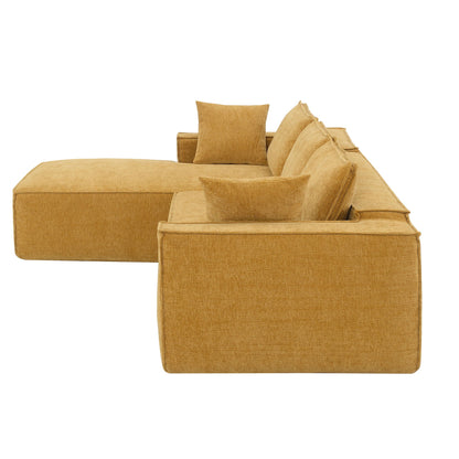 2 Pices Free Combination Minimalist Style Modular Sectional, Wrinkle Resistant Couch Set L Shaped Compressed Sofa For Living Room - Yellow