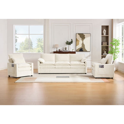 Modern Sofa Set With Double Layer Cushion And Side Storage Pockets