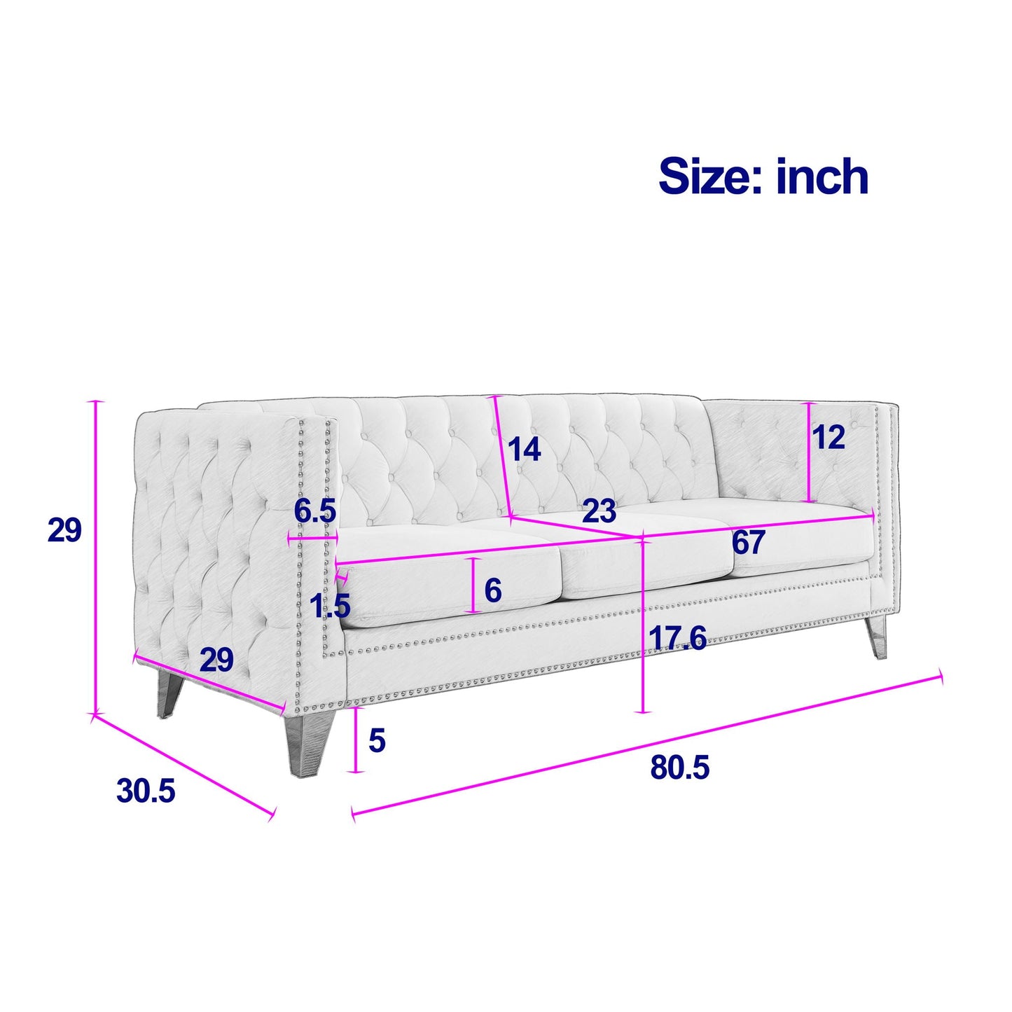 Modern Sofa With Button Tufting, Upholstered Couch For Living Room