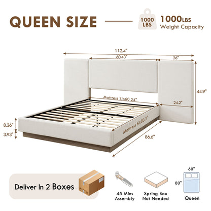 Muse - Queen Upholstered Platform Bed Frame - Ivory / Light Gray / Camel Oak