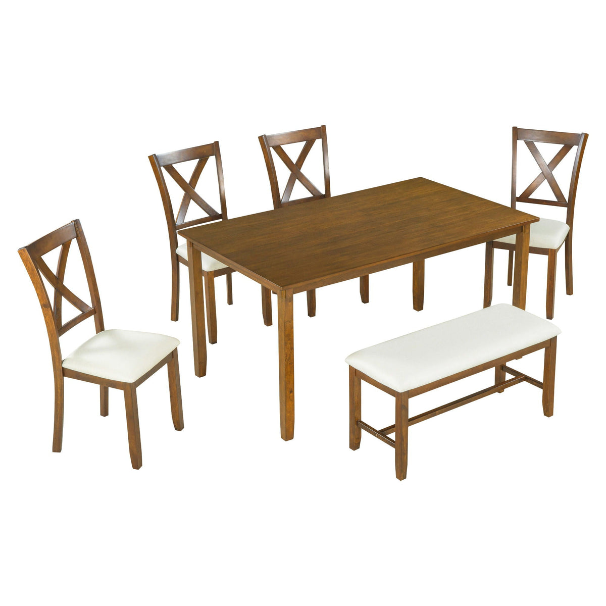 6 Piece Rectangular Dining Table Set With 4 Chairs And Bench