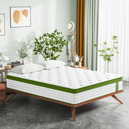 14" King Hybrid Mattress With Gel Memory Foam And Pocket Springs - Green