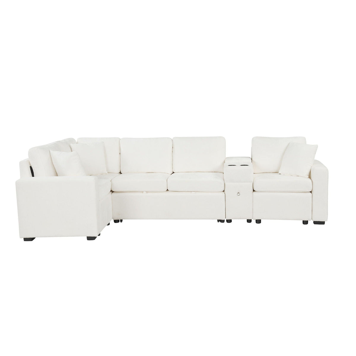 Modular L-Shaped Sectional Sofa Bed With Pull-Out Sleeper, Cup Holders, And Storage