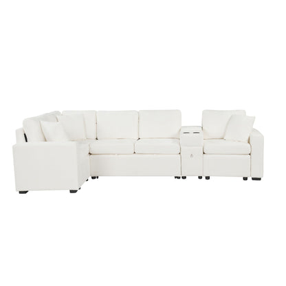 Modular L-Shaped Sectional Sofa Bed With Pull-Out Sleeper, Cup Holders, And Storage