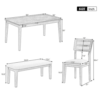 6 Piece Dining Set, Upholstered Chairs And Bench
