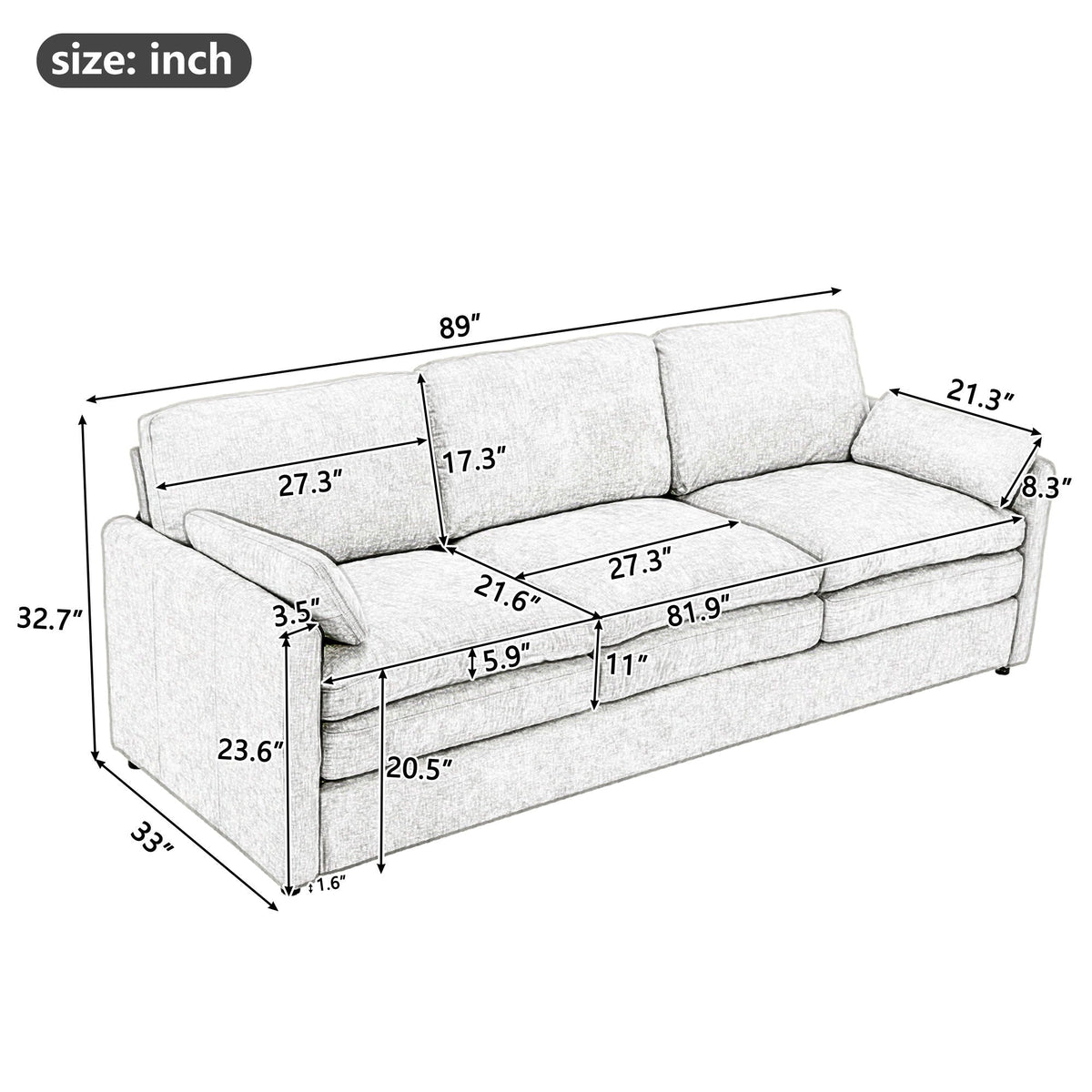 Cozy Upholstered 3 Seater Sofa Cushion For Living Room