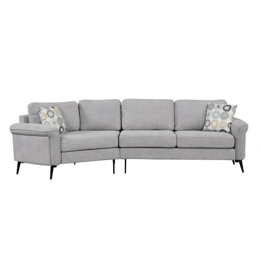 Upholstered 3 Seater Curved Sofa With Printed Pillows